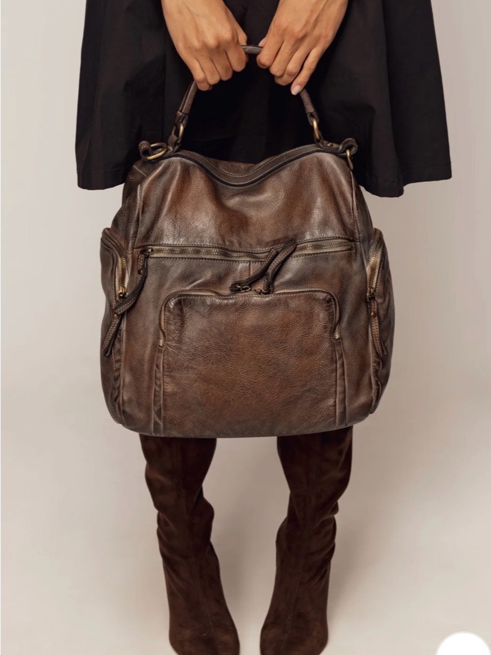 Vintage-Inspired Brown Leather Shoulder Bag - Picture 2 of 13